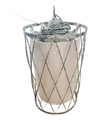 Weir's Furniture - Hanging Circular Metal Cage Light Fixture (20"l X 13"w) - Model# P-1075 - Brand New, Never Opened