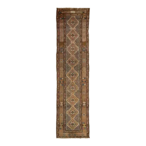 Tribal Designed Antique Wool Runner Persian Malayer From the 1900s in Beige