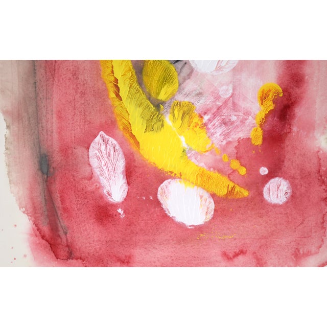 Falling Feathers in Yellow and White Abstract Expressionist in Acrylic on Paper by Ricardo De Silva For Sale - Image 4 of 6