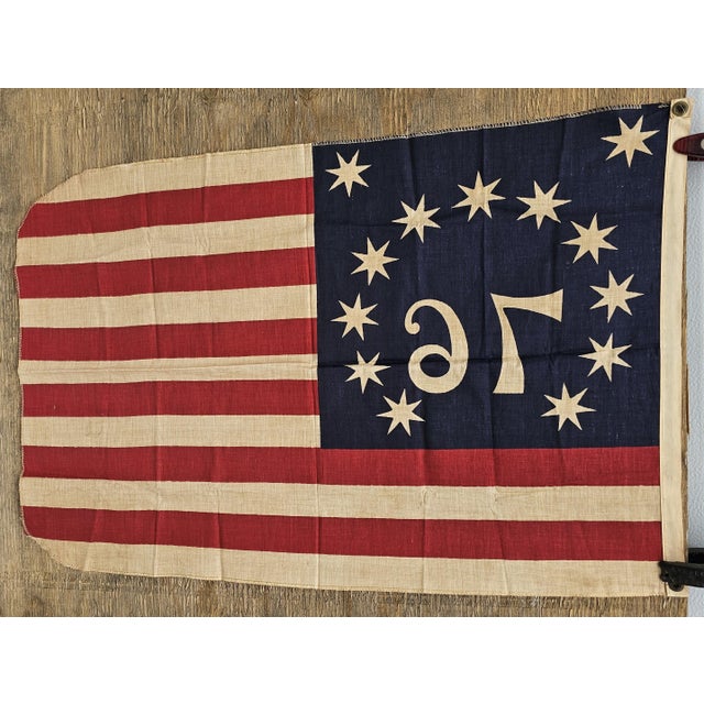 Textile Vintage Bennington 76 Flag Bicentennial Americana Patriotic Folk Art Banner 36 X 24 For Sale - Image 7 of 13