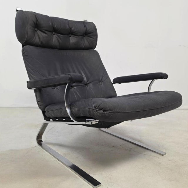 Gray Vintage German Swing Chair in Grey Leather with Chrome, 1970s For Sale - Image 8 of 8
