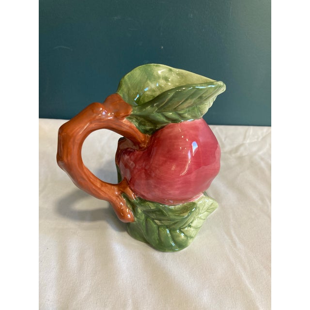 American Mid 20th Century Majolica Apple Ceramic Creamer Pitcher For Sale - Image 3 of 9
