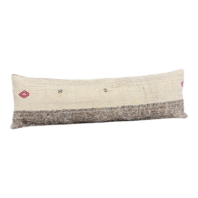 Turkish Hemp Pillow Cushion Natural Beige Gray Cushion Cover 14"x45" For Sale