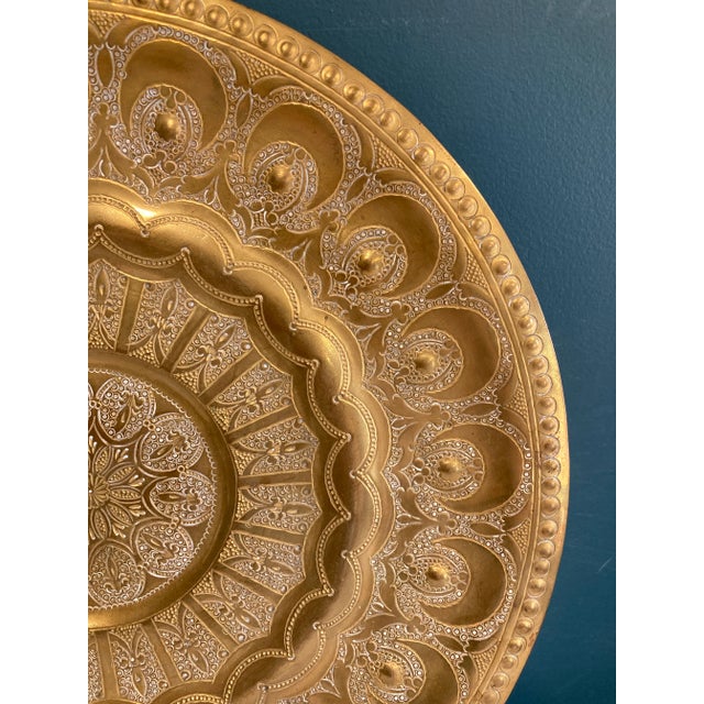 Vintage Moroccan Brass Ornate Decorative Wall Plate For Sale - Image 4 of 9