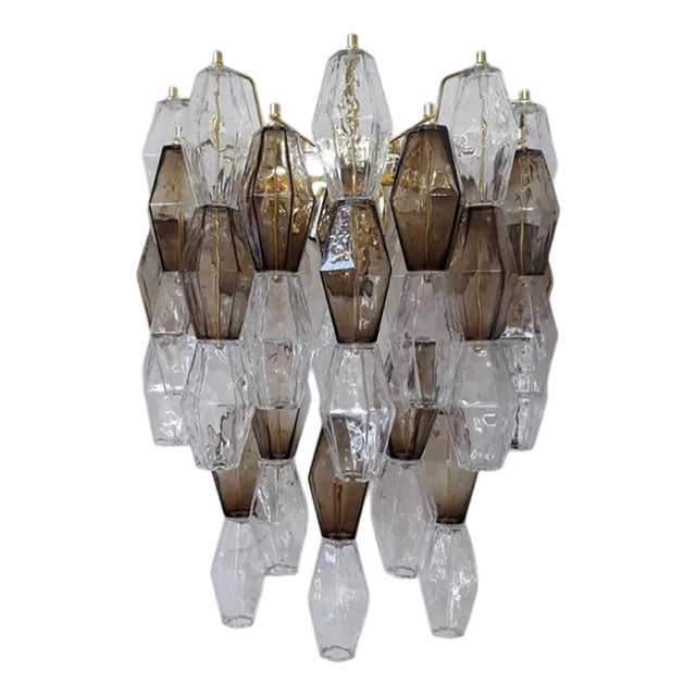 Transparent and Fumè Poliedro Murano Glass Wall Sconces by Simoeng, Set of 2 For Sale
