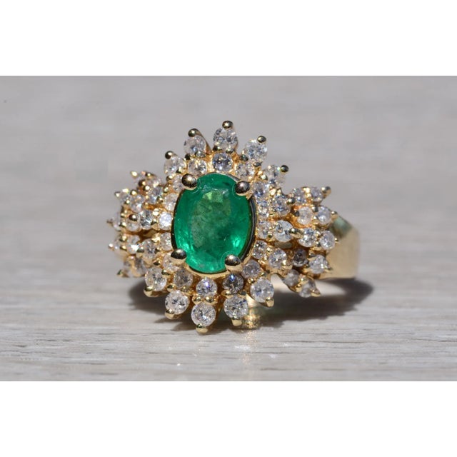 Metal The Giron: Ladies 14K Emerald and Diamond Cluster Ring For Sale - Image 7 of 10