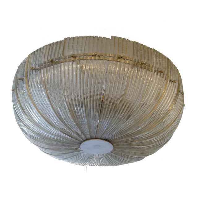 Mid-20th century Modern Murano glass circular flush mount luminary by Paolo Venini, Italy By: Paolo Venini Material:...