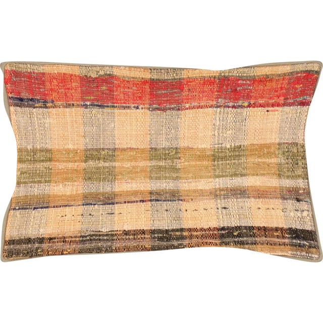 1960s Turkish Rag Pillow. Sewn with fragments of vintage hand made Anatolian cotton & linen kilims. Fiber fill. 523038