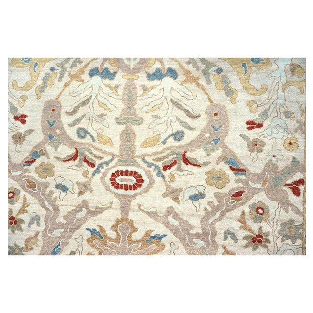 Textile 21st Century Afghan Sultanabad Wool 6x9 Ivory, Taupe, Blue & Red Handmade Area Rug #9902774 For Sale - Image 7 of 9
