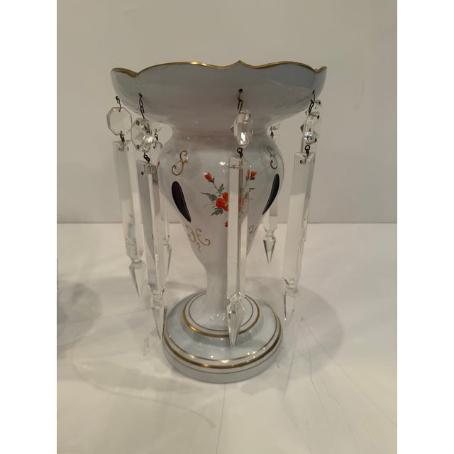 Traditional Czech Bohemian Glass Lustres With Floral Decoration -a Pair For Sale - Image 3 of 9