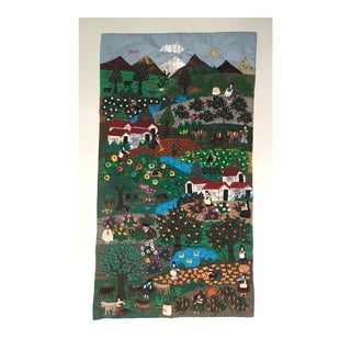 Late 20th Century Chilean Arpillera Textile Depicting Country Life For Sale