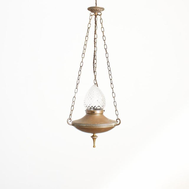 Antique Arts & Crafts Brass Church Sanctuary Pendant Light from Holophane, 1890s For Sale - Image 9 of 9