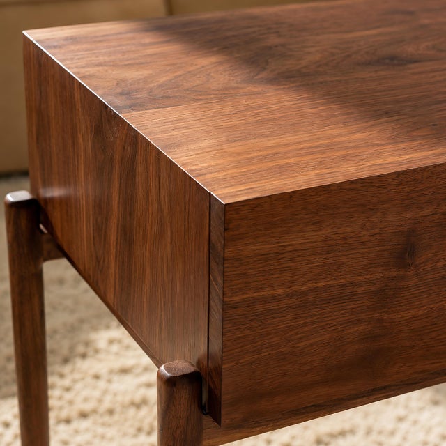 Not Yet Made - Made To Order Narrow Walnut Nightstand With Drawer, Solid Black Walnut Bedside Table, Handmade Small Side Table For Sale - Image 5 of 9