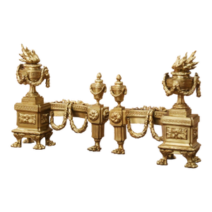 Pair of 19th Century French Louis XVI Gilt Bronze Fireplace Chenets Andirons