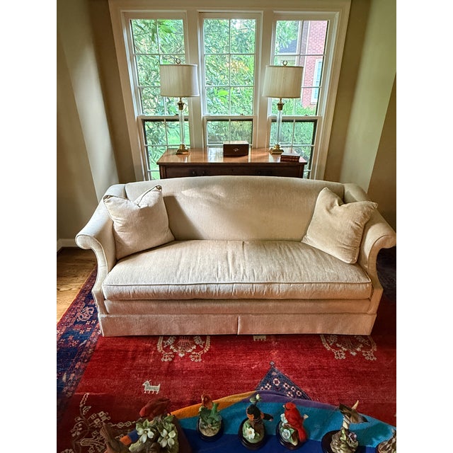 Fairington Benchseat Sofa Classic roll arm sofa of exceptional quality and condition. Champagne silk chenille makes it a...
