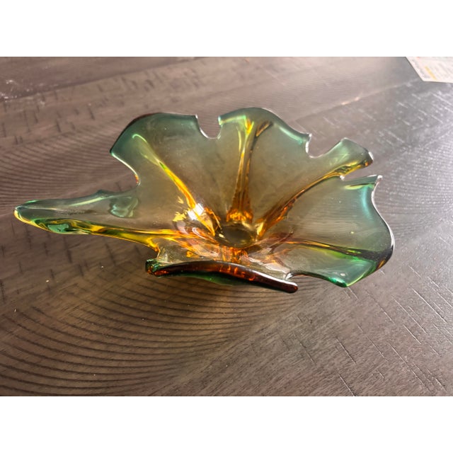 Vintage Murano Blown Glass - Green and Yellow Leaf Bowl For Sale In Palm Springs - Image 6 of 9