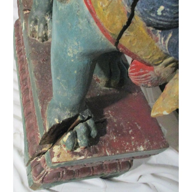 Green Antique Chinese Wooden Bodhisattva on Lion For Sale - Image 8 of 11