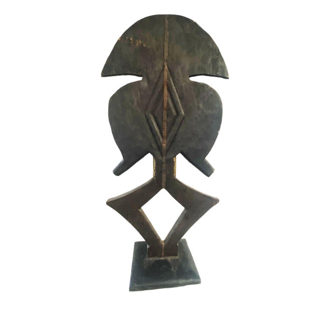 Brown Large Vintage Bakota Brass and Wood Sculpture W/Stand 44.5" H Gabon For Sale - Image 8 of 8