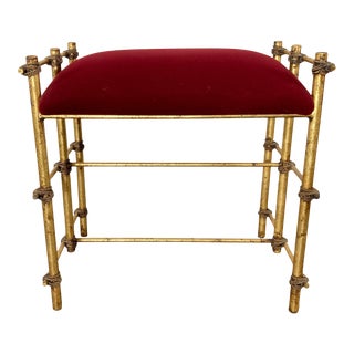 Gilt and Velour Vanity Bench For Sale