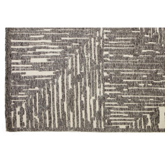 Modern Natural Moroccan Style Wool Rug With Gray Abstract Design by Apadana For Sale In New York - Image 6 of 10