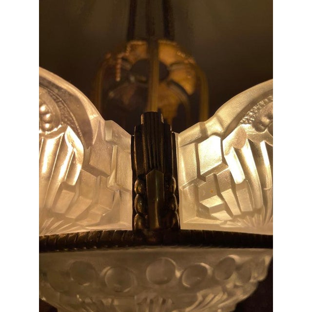 Bronze and Glass Pendant by Georges Leleu, France, 1930 For Sale - Image 6 of 15