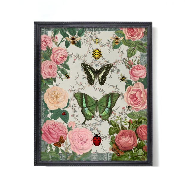 "Victorian Garden," Butterfly, Ladybug, and Botanical Pattern Collage For Sale In Los Angeles - Image 6 of 6