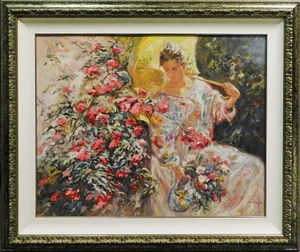 1990s Royo "En Flor" Signed & Numbered Artwork on Board, Flower Garden Umbrella Framed