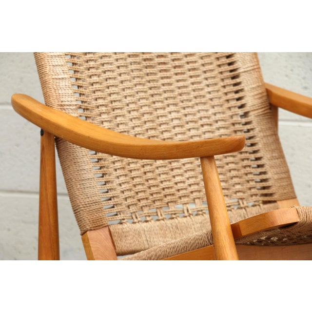 Mid-Century Modern Yugoslavian Woven Rocking Chair & Folding Ottoman | Circa 1960s For Sale - Image 9 of 18