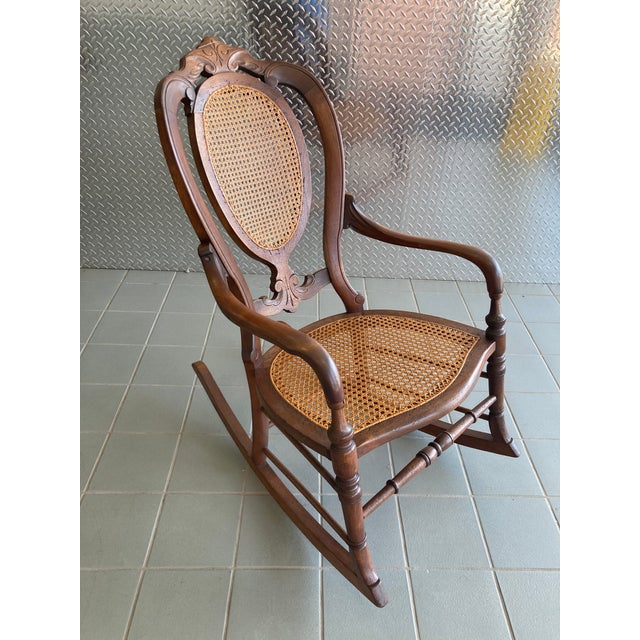 Victorian Late 19th Century Victorian Rocking Chair With Caned Seat and Back For Sale - Image 3 of 12
