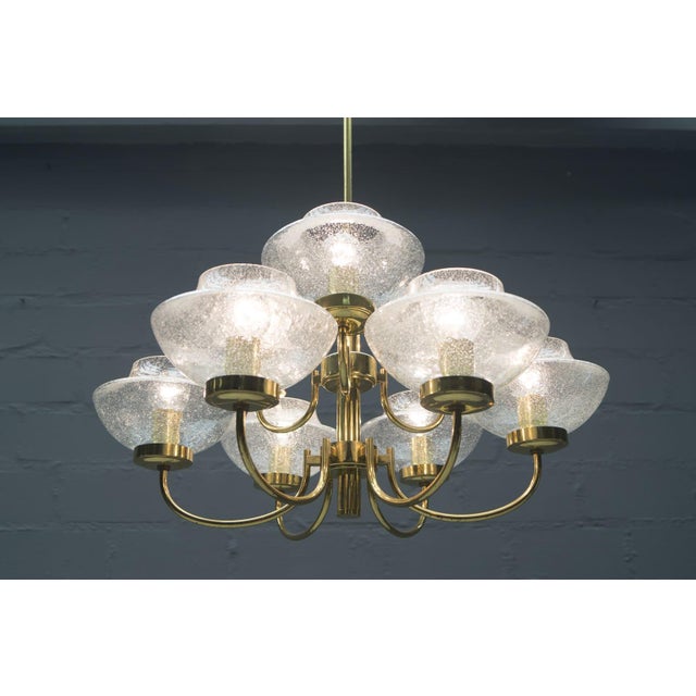 Metal Vintage Glass and Brass Chandelier with Nine Heads, 1960s For Sale - Image 7 of 14