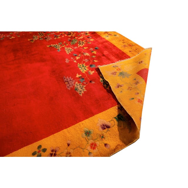 Textile 1920s Modern Red Field Asymmetrical Knotted Wool Antique Chinese Art Deco Carpet Rug For Sale - Image 7 of 9