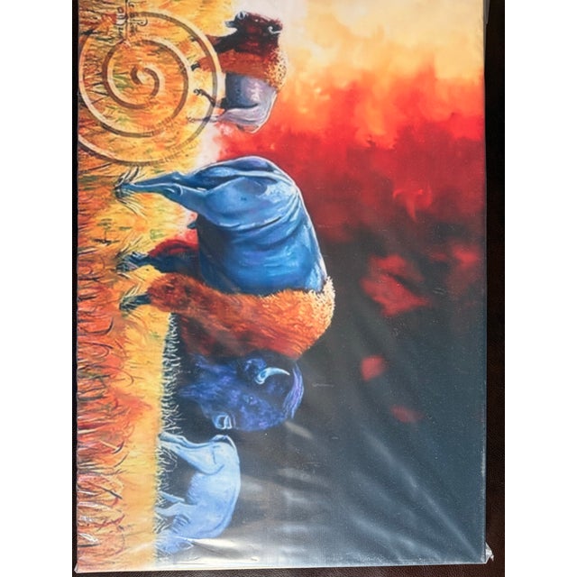Native American Art Rare Canvass of Bison, Artwork by Leonard Peltier in Federal Prison. For Sale - Image 4 of 6