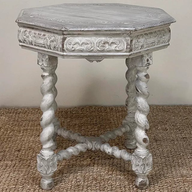 Antique Renaissance Octagonal Painted Center Table ~ End Table For Sale - Image 9 of 12