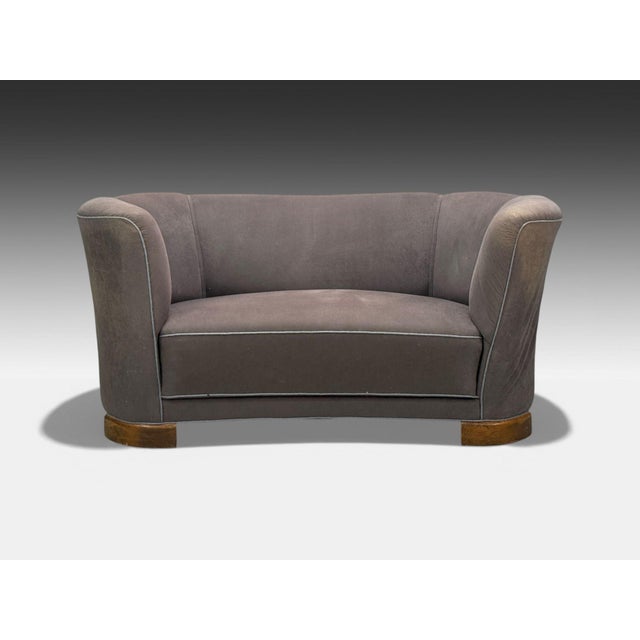 Danish Modern, Banana Sofa, Stained Beech, Fabric, Denmark, 1930s For Sale - Image 4 of 10