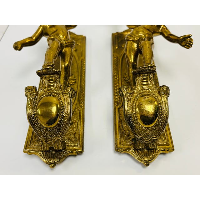 Metal Pair of Antique Baroque Gilded Bronze Angel Sconces, France, 1920s (2) For Sale - Image 7 of 11