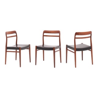 Alf Aarseth Gustav Bahus Model 145 Danish Dining Chairs Black Vinyl Seats Three Available For Sale
