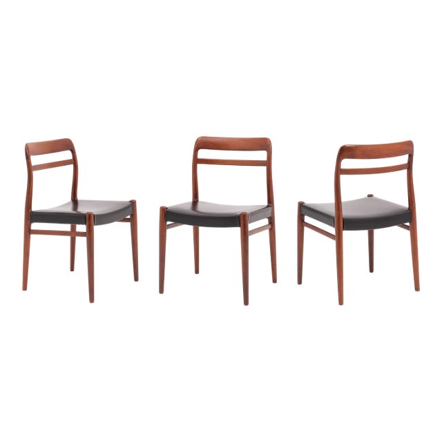 Alf Aarseth Gustav Bahus Model 145 Danish Dining Chairs Black Vinyl Seats Three Available For Sale