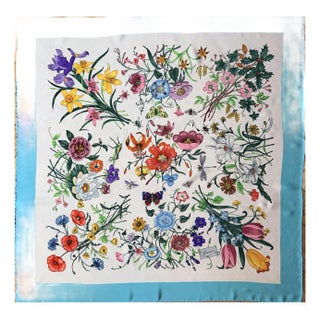 Gucci Flowers and Insects Silk Scarf 1990 For Sale