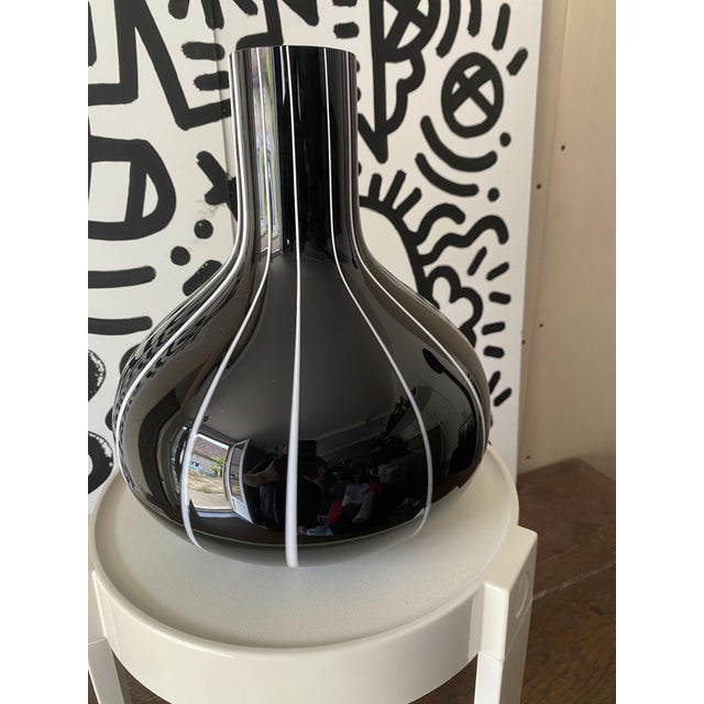 Vintage Black Glass Vase with White Trim, 1950s For Sale - Image 10 of 17