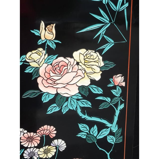 Vintage Oriental Asian Blue Coromandel Four Panel Screen Room Divider W Swans For Sale In Los Angeles - Image 6 of 12