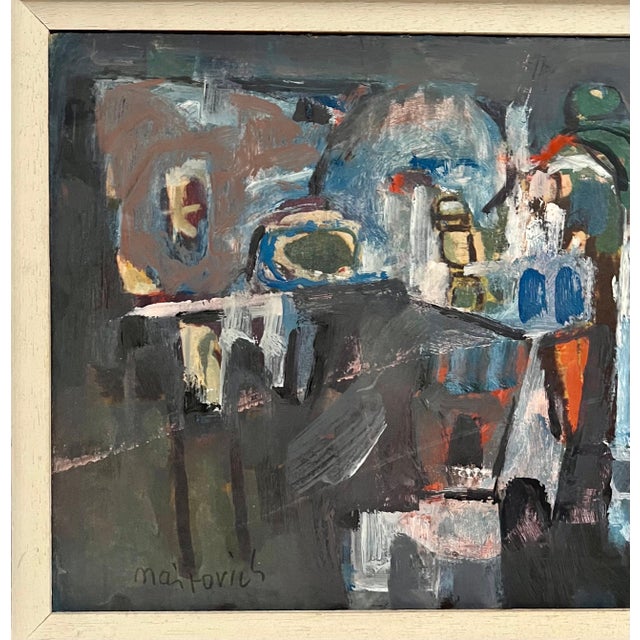 Zvi Mairovich, Polish Israeli Abstract Vibrant Cityscape Tel Aviv Modernist Painting Mairovich, c.1950's For Sale - Image 4 of 8
