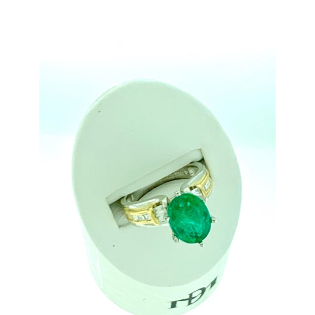 5.5 Carat Oval Cut Emerald and Diamond in 18 Karat/Platinum Two-Tone Ring Estate For Sale - Image 9 of 18