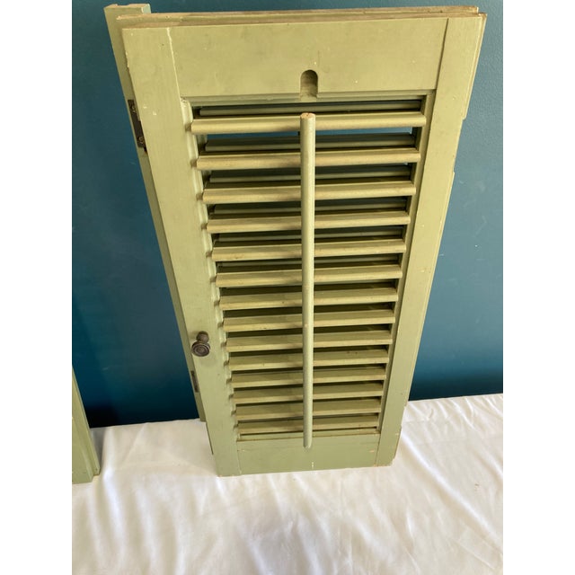 Green Vintage Green Louvered Wood Shutters – A Pair For Sale - Image 8 of 12