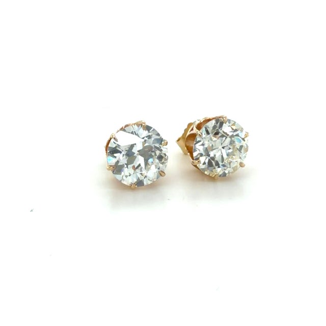 Late 19th Century Pair of Victorian 2.80 Carat Old European Cut Diamond Stud Earrings For Sale - Image 4 of 5