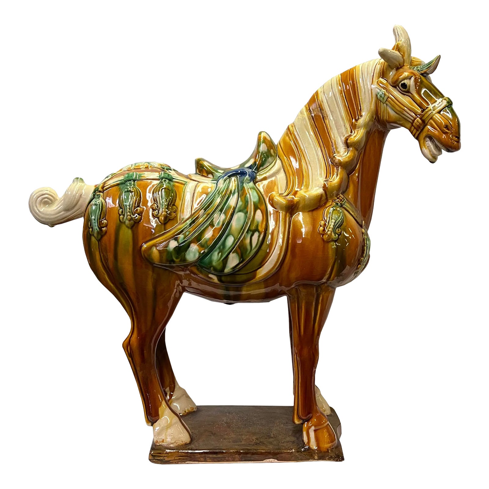 Chinese Distressed Tan Brown Color Glazed Ceramic Horse Figure | Chairish