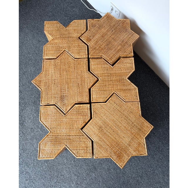 Mid-Century Modern Modular Rattan Tables "Stella E Croce" by Vivai Del Sud. Italy, 1970s For Sale - Image 3 of 9