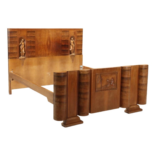 Italian Art Deco Bed in Walnut and Walnut Burl For Sale