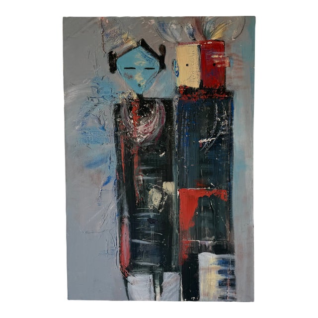 1980’s Vintage Lynn Impressionist Abstract Figurative Oil Painting on Canvas - Unframed For Sale