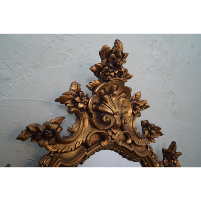 1960s 1950s Gilt Wood Rococo Hanging Wall Mirror For Sale - Image 5 of 10