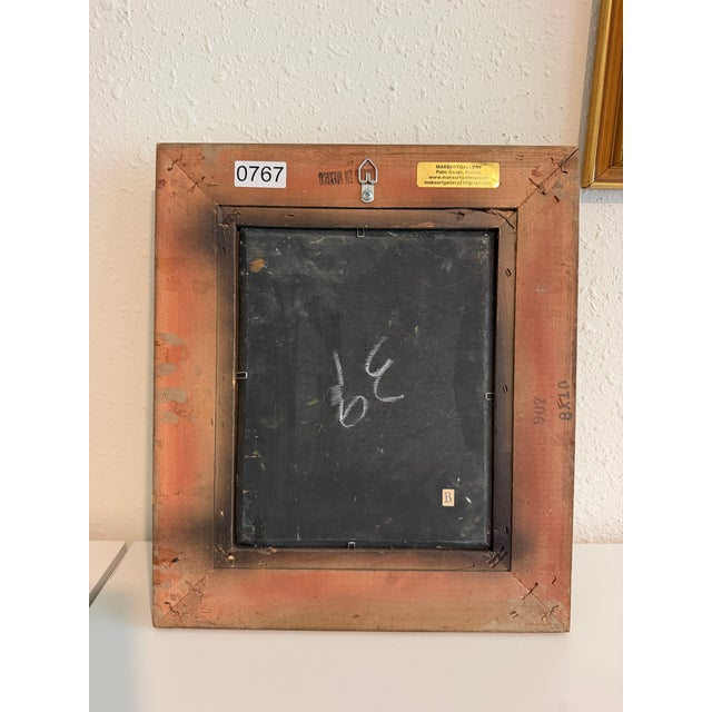 Gold Vintage Signed Rooster and Chickens Oil Painting Farmyard Hen Scene, Gold Frame For Sale - Image 8 of 12